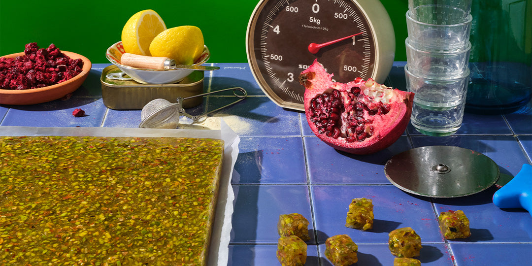 Elements of vegan Turkish delight production process